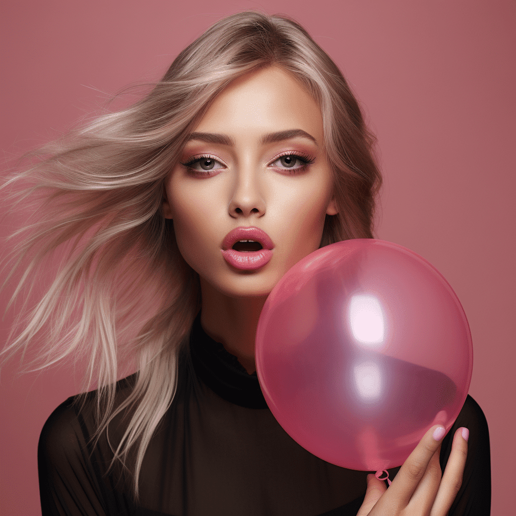 female supermodels blowing bubble gum