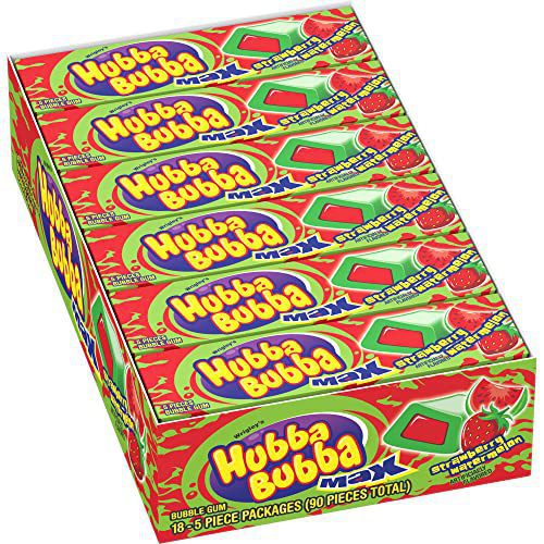 Hubba Bubba Gum (Pack) Max Bubble Gum Strawberry Watermelon Flavored Chewing Gum, Piece