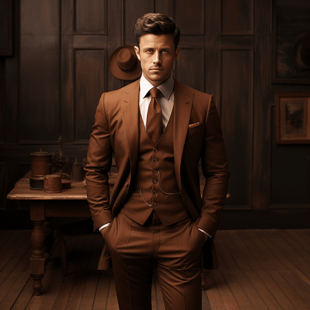 brown suit
