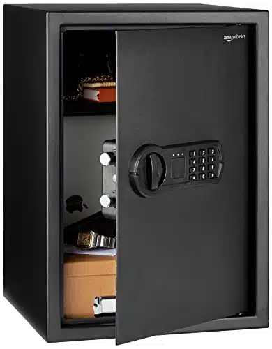 Amazon Basics Steel Home Security Electronic Safe with Programmable Keypad Lock, Secure Documents, Jewelry, Valuables, Cubic Feet, Black,  x D x H