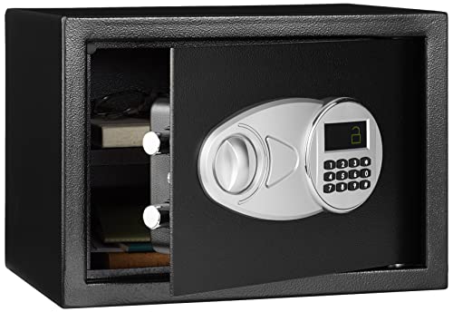 Amazon Basics Steel Security Safe and Lock Box with Electronic Keypad Secure Cash, Jewelry, ID Documents, Cubic Feet, Black, x D x H