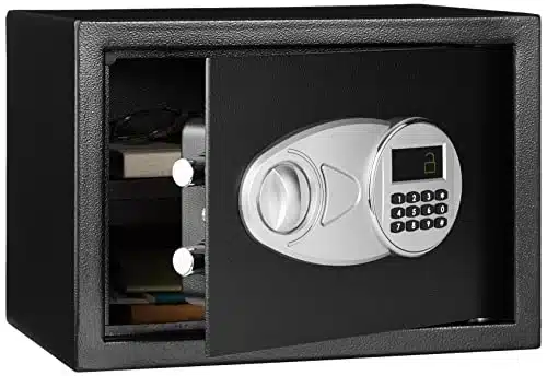 Amazon Basics Steel Security Safe and Lock Box with Electronic Keypad   Secure Cash, Jewelry, ID Documents, Cubic Feet, Black,  x D x H