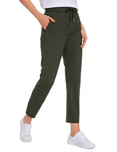 CRZ YOGA Womens ay Stretch Ankle Golf Pants   Dress Work Pants Pockets Athletic Travel Casual Lounge Workout Olive Green Medium