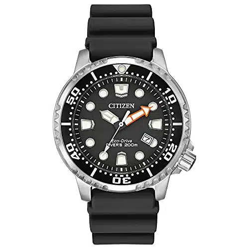 Citizen Promaster Dive Eco Drive Watch, Hand Date, ISO Certified, Luminous Hands and Markers, Rotating Bezel, BlackStainless (Model BNE)