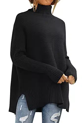 LILLUSORY Women's Turtleneck Long Oversized Tunic Fall Fashion Cable Knit Cozy Mock Neck Sweaters Trendy Casual Pullover Sweater Dress Tops Clothes Clothing Shirts Outfits Black