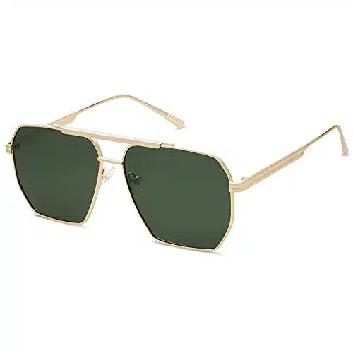 SOJOS Retro Oversized Square Polarized Sunglasses for Women Men Vintage Shades UVClassic Large Metal Sun Glasses SJwith GoldGreen Lens