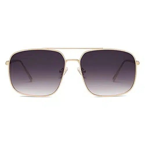 SOJOS Retro Square Aviator Sunglasses Womens Mens Double Bridge Metal Sun Glasses SJ, GoldGradient Grey