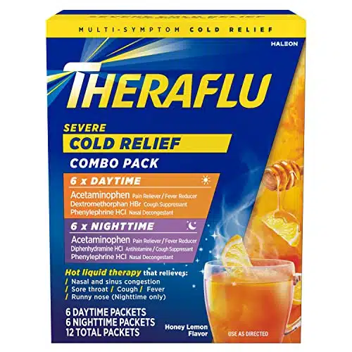 Theraflu Combo Daytime and Nighttime Severe Cold Relief Powder, Honey Lemon Flavor, Count, Daytime and Nighttime