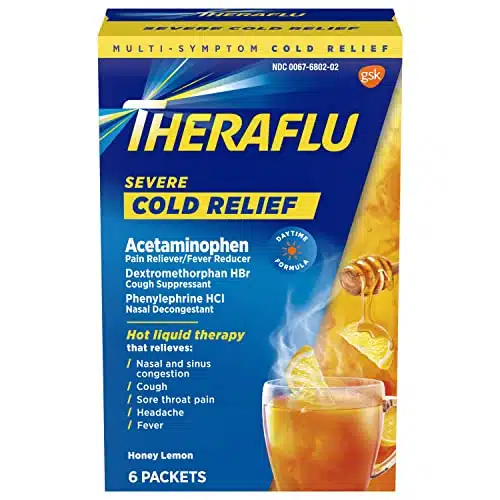 Theraflu Daytime Severe Cold Relief Powder, Cold and Cough Medicine Powder Packets, Honey Lemon Flavors   Packets