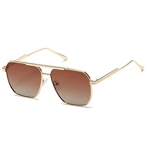kimorn Polarized Sunglasses Womens Men Retro Oversized Square Vintage Fashion Shades Classic Large Metal Sun Glasses K(Gold Gradient Brown)