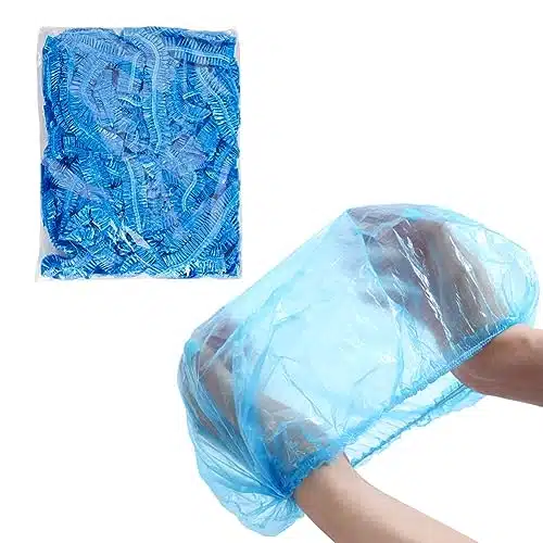 AKOAK PCS Disposable Shower Cap, Plastic Transparent Waterproof Thickened Strip Shower Cap, Hotel Travel Essential Accessories, Hair Care Shower Cap, Food Cover, and Even Shoe Cover (Blue)
