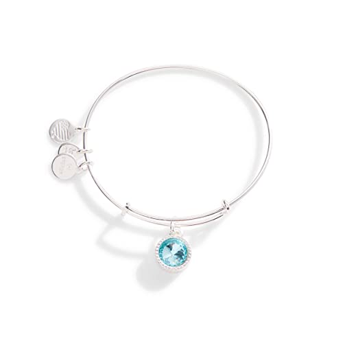 Alex and Ani Birthstones Expandable Bangle for Women, March, Aquamarine Crystal, Shiny Silver Finish, to in