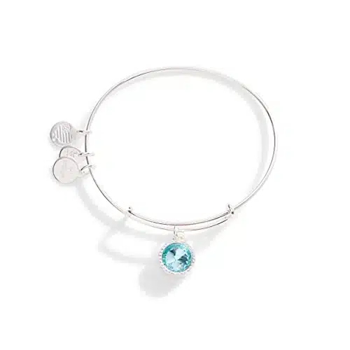 Alex and Ani Birthstones Expandable Bangle for Women, March, Aquamarine Crystal, Shiny Silver Finish, to in