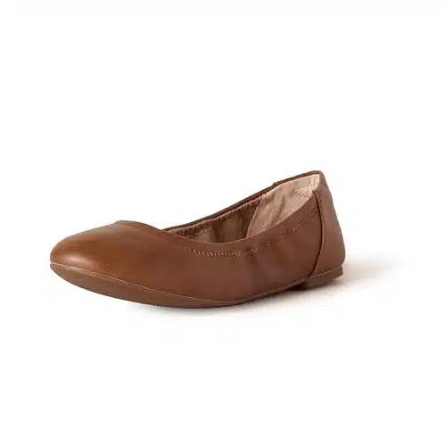 Amazon Essentials Women's Belice Ballet Flat, Tan Faux Leather,