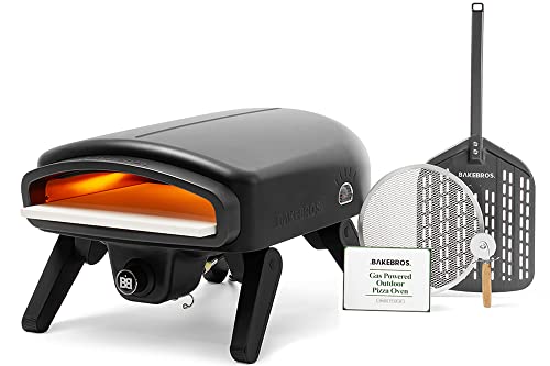 Bakebros Gas Powered Outdoor Pizza Oven (SPACE BLACK) Portable Outdoor Ovens with Built in Infrared Thermometer,Pizzas Peel, Stone, Cutter, Recipe Carry Cover Bag