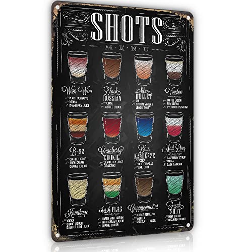 Bar Shots Menu Metal Sign, Vintage Bar Sign Wall Decor for Your Home Bar Area, Man Cave Decor, Kitchen,Cafe Pub, Restaurant, xInches Retro Bar Signs for Home Bar