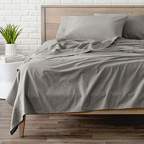 Bare Home Flannel Sheet Set % Cotton, Velvety Soft Heavyweight   Double Brushed Flannel   Deep Pocket (Queen, Light Grey)