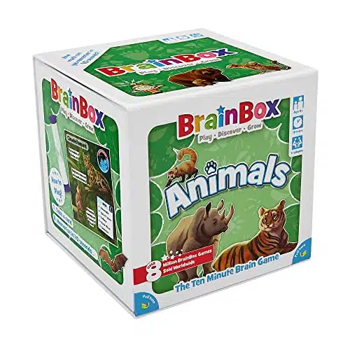 BrainBox Animals Card Game  Trivia Game  Fun Game for Family Game Night  Memory Game for Kids and Adults  Ages +  + Players  Average Playtime inutes  Made by Green Board Games