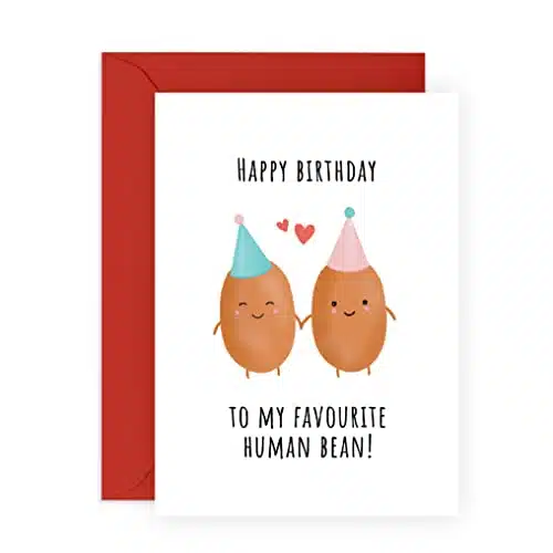 CENTRAL Boyfriend Birthday Card   Human Bean   Pun Humor   Funny Birthday Card for Girlfriend   Best Friend Birthday Card   Sister Birthday Card   Comes With Fun Stickers
