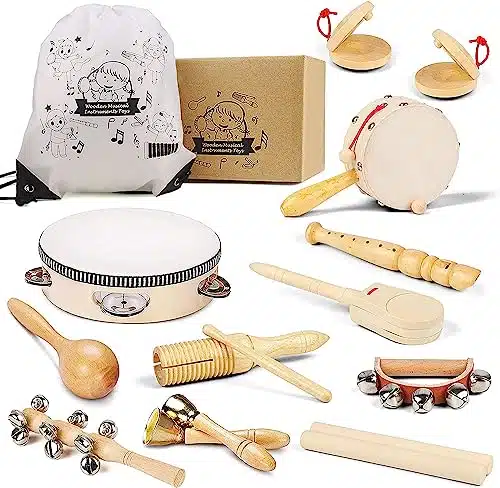 Chriffer Kids Musical Instruments Toys, Percussion Instruments Set with Xylophone, Preschool Educational Music Toys for Boys Girls, Natural Eco Friendly Wooden Music Set ()