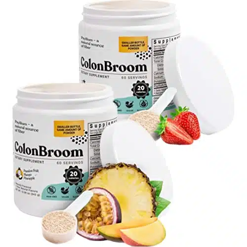 ColonBroom Bundle of   Strawberry & Tropical Fruits Flavor Psyllium Husk Powder Colon Cleanser, Fiber Supplement Powder, Colon Broom Drink, Detox Colon Cleanse, Gut Health, Anti Bloat (Servings)