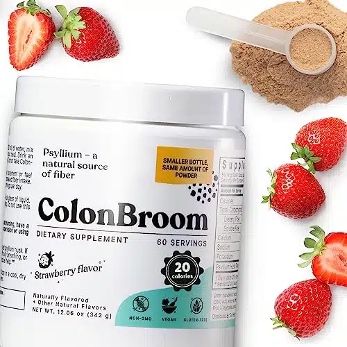 ColonBroom Psyllium Husk Powder Colon Cleanser   Vegan, Gluten Free, Non GMO Fiber Supplement   Safe Colon Cleanse for Constipation Relief, Bloating Relief & Gut Health (Servings)