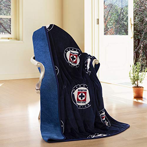Cruz Azul Team Logo Blue Sherpa Lining Borrego Flannel Throw Sofa Blanket x