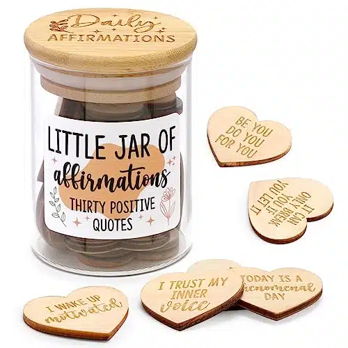 Daily Affirmation Cards for Women Jar Wooden Hearts Pins with Inspiring and Motivational Fridge Magnets Positive Quotes Self Care B Day Mental Health Reminders Gift Idea for Friends Coworkers