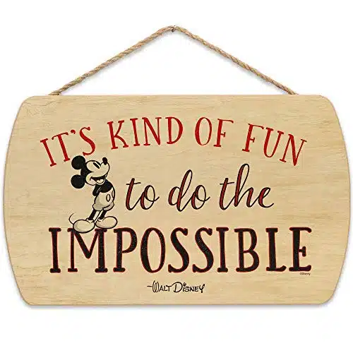 Disney Mickey Mouse Do the Impossible Hanging Wood Wall Decor   Fun Mickey Mouse Sign With Walt Disney Quote