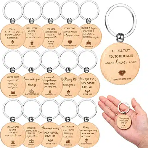 Fumete Pack Bible Inspirational Keychains Bulk Christian Quotes Sign Wooden Key Chain Religious Gifts for Women Men Students(Round)