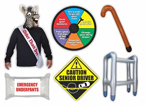 Funny Prank Gag Kit Set for Any Year Old Dad, Mom, Grandma, Grandpa, Men, Women & Even Teenagers, This Over Hill Retirement Joke for Old People Home and Office.