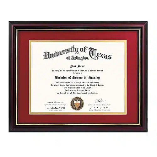 GraduationMall xDiploma Frame with Red over Gold Mat or Display xCertificate without Mat,Solid Wood & UV Protection Acrylic,Cherry Finish with Gold Trim