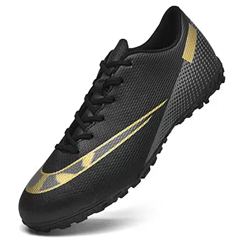 HaloTeam Men's Soccer Shoes Cleats Professional High Top Breathable Athletic Football Boots for Outdoor Indoor TFAG,RBlack,