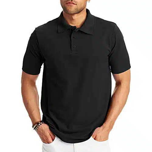 Hanes Men's Short Sleeve X Temp W FreshIQ Polo, Black, X Large
