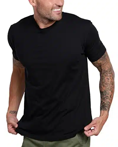 INTO THE AM Premium Men's Fitted Crew Neck Essential Tees   Modern Fit Fresh Classic Short Sleeve Plain T Shirts for Men (Black, Medium)