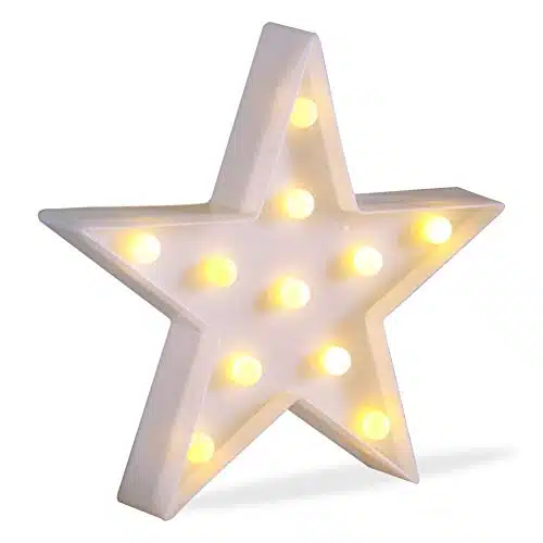 JUHUI Marquee Light Star Shaped LED Plastic Sign Lighted Marquee Star Sign Wall DÃ©cor Battery Operated (White)
