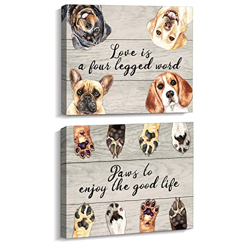 KAIRNE Love is a Four Legged Word Art Prints,Dogs Signs for Home Decor,Animals Paintings,Pet Dogs Footprints Wall Art set of (xinch,framed) Cute Puppy Paws Posters For Dog Lover Home Decoration