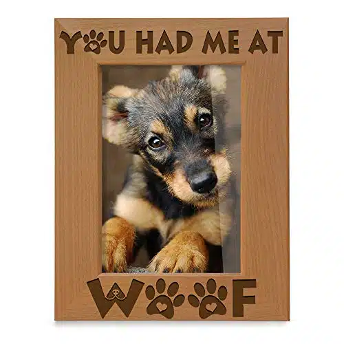 KATE POSH   You had me at Woof   Dog Paws Engraved Natural Wood Picture Frame, New Puppy, Memorial, Best Dog Ever Gifts (xVertical)