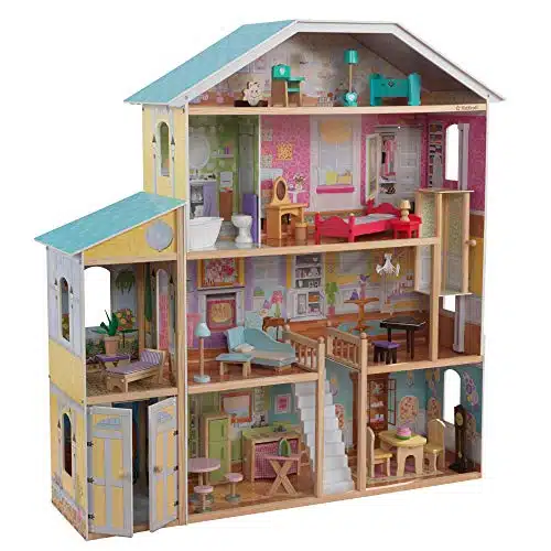KidKraft Majestic Mansion Wooden Dollhouse with Piece Accessories, Working Elevator and Garage, Gift for Ages +