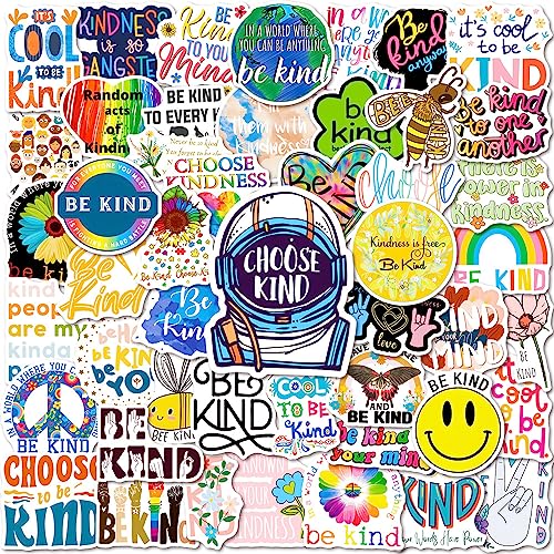 Kindness Stickers Pcs Vinyl Waterproof Be Kind Stickers for Water Bottle, Laptop, Phone, Scrapbook, Skateboard Be Kind Motivation Quote Stickers and Decals Gifts for Kids, Teens, Adults