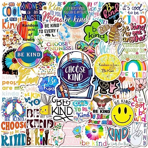 Kindness Stickers  Pcs Vinyl Waterproof Be Kind Stickers for Water Bottle, Laptop, Phone, Scrapbook, Skateboard   Be Kind Motivation Quote Stickers and Decals Gifts for Kids, Teens, Adults
