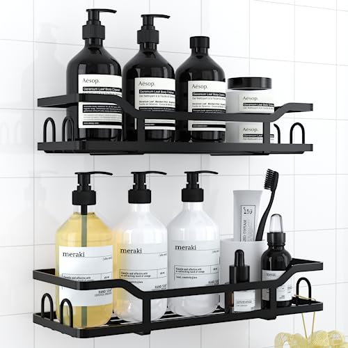 Kitsure Shower Caddy, Max Size   '' x '' x '' No Drilling Shower Organizer with Hooks, Rustproof Stainless Steel Shower Shelf for Inside Shower, Shower Rack for Bathroom, Black   Pack