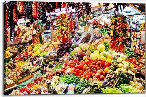 La Boqueria Market Spain Market Retail Space Spain Food Canvas Wall Art Decor Paintings Pictures for Bedroom Wall Decor Above Bed Living Room Wall Decoration Bathroom Office Artwork