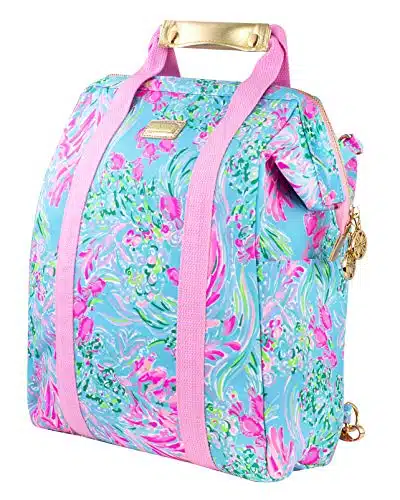 Lilly Pulitzer Insulted Backpack Cooler Large Capacity, PinkBlue Portable Soft Cooler Bag for Picnics, Beach, Pool, Hiking, Best Fishes