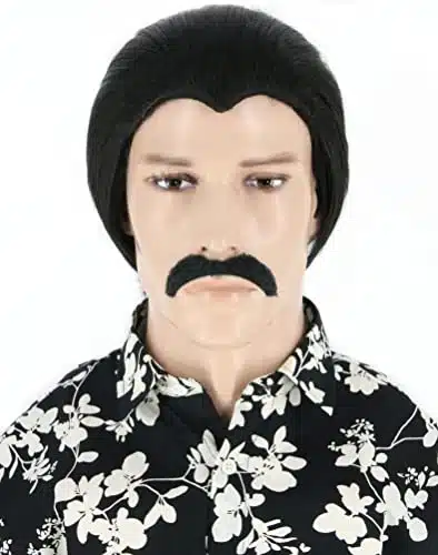 Lucoacos Men's Black Short Hair and Mustache Gomez Addams Cosplay Wig Halloween Party Costume Wig