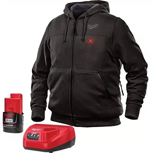Milwaukee Hoodie V Lithium Ion Heated Jacket KIT Front and Back Heat Zones   Battery and Charger Included   (Large, Black)