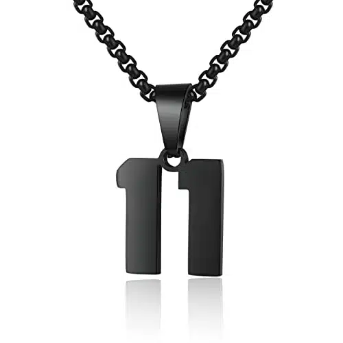 Number Necklace for Boy Black Athletes Number Stainless Steel Chain Number Charm Pendant Personalized Sports Jewelry for Men Basketball Baseball Football()