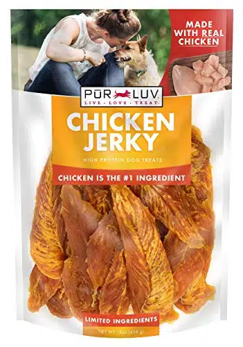 Pur Luv Chicken Jerky Dog Treats, Rawhide Free, Made with Real Breast, Healthy, Long Lasting and Great Tasting Treat, No Artificial Flavors, Satisfies Dog's Urge to Chew, oz