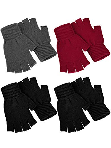 SATINIOR Pairs Winter Half Finger Gloves Knitted Fingerless Mittens Warm Stretchy Gloves for Men and Women (Black, Navy, Red)