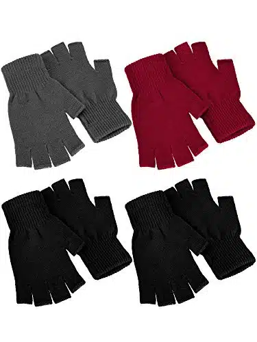 SATINIOR Pairs Winter Half Finger Gloves Knitted Fingerless Mittens Warm Stretchy Gloves for Men and Women (Black, Navy, Red)